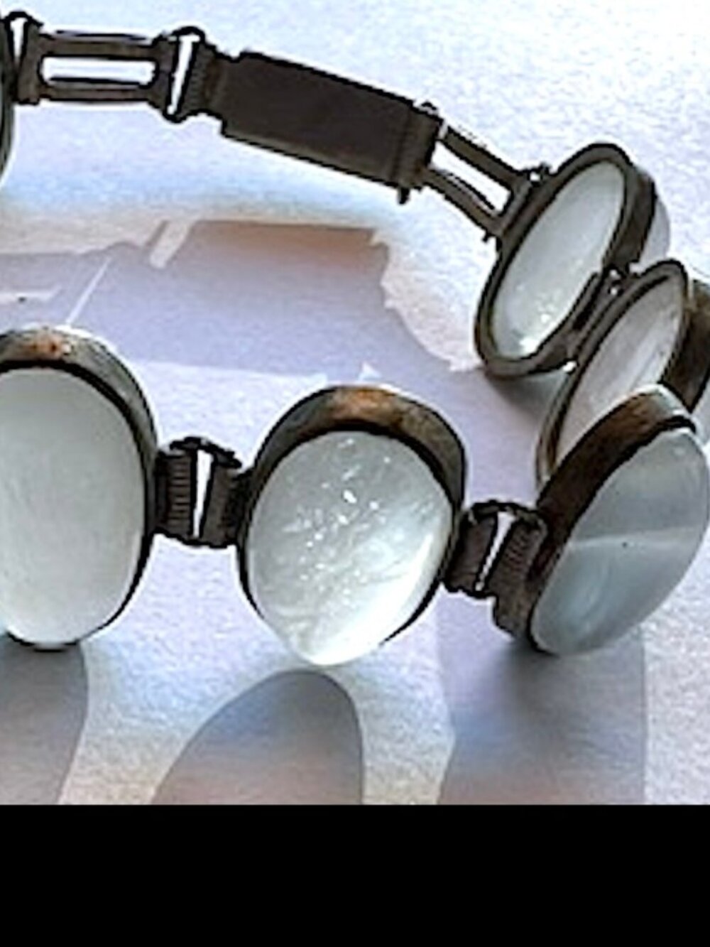 Vintage Silver Tone Moonstone Opalite Cabochon Bracelet 7 7/16" L - Picture 15 of 16